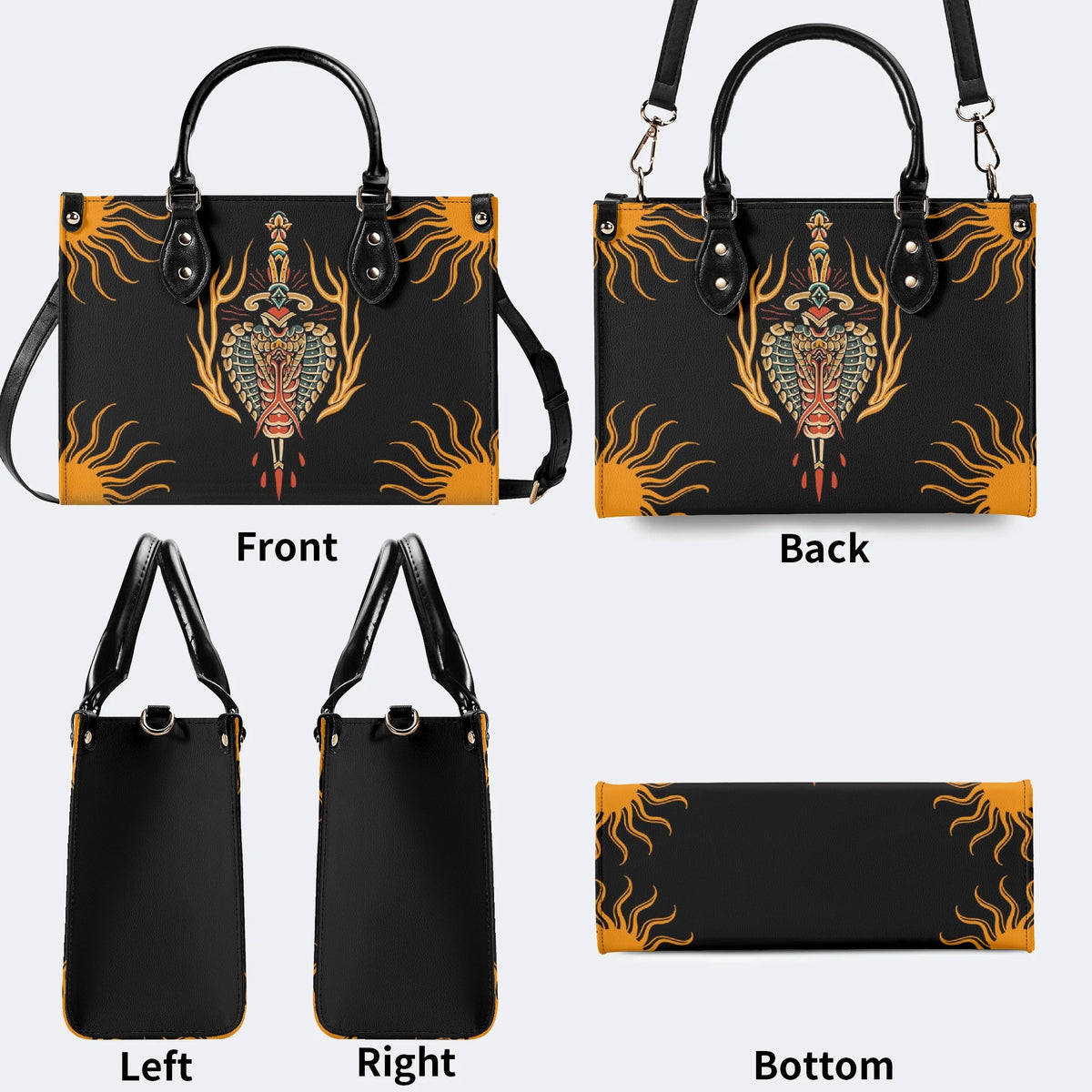 Horror Sword Snake Print - Leather Handbag