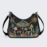 Retro Dark Mushroom Eyes Halloween Print - Leather Crossbody Bag
