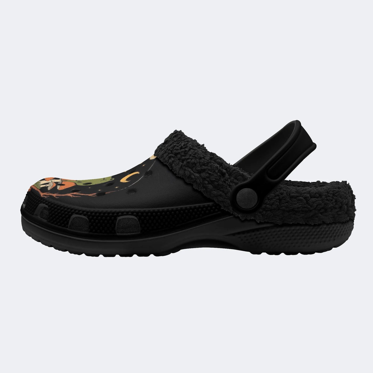 Gothic Witchy Frog Mushroom Crescent Moon - Fur Lined Slippers/Sandals