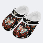 Moth And Leaf Print - Fur Lined Slippers/Sandals