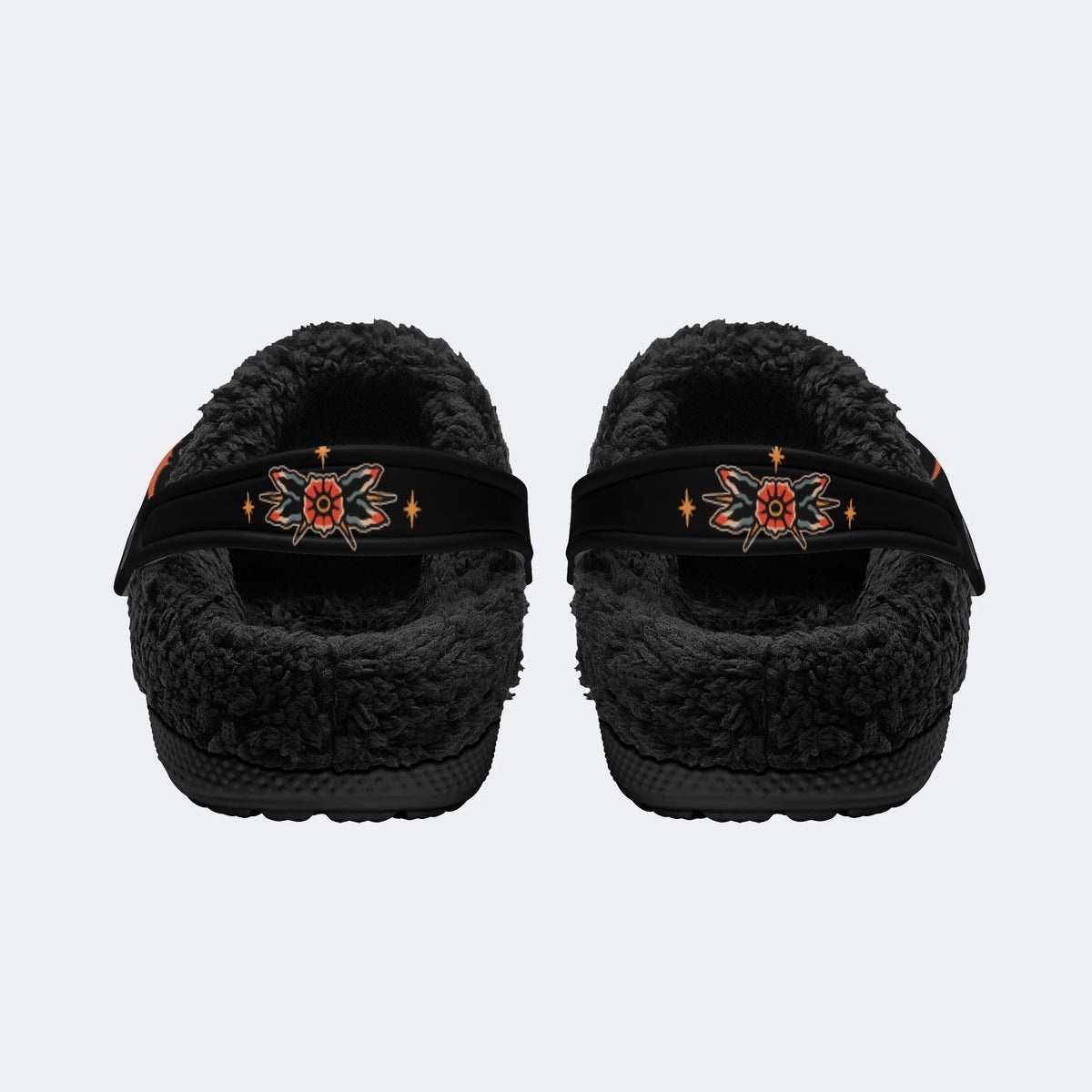 Grim Reaper Flowers Print - Removable Fur Lined Slippers/Sandals