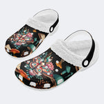 Moth Floral Mushroom Print - Removable Fur Lined Slippers/Sandals