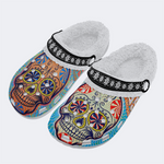 Unisex Skull Graffiti Art Print - Fur Lined Slippers/Sandals