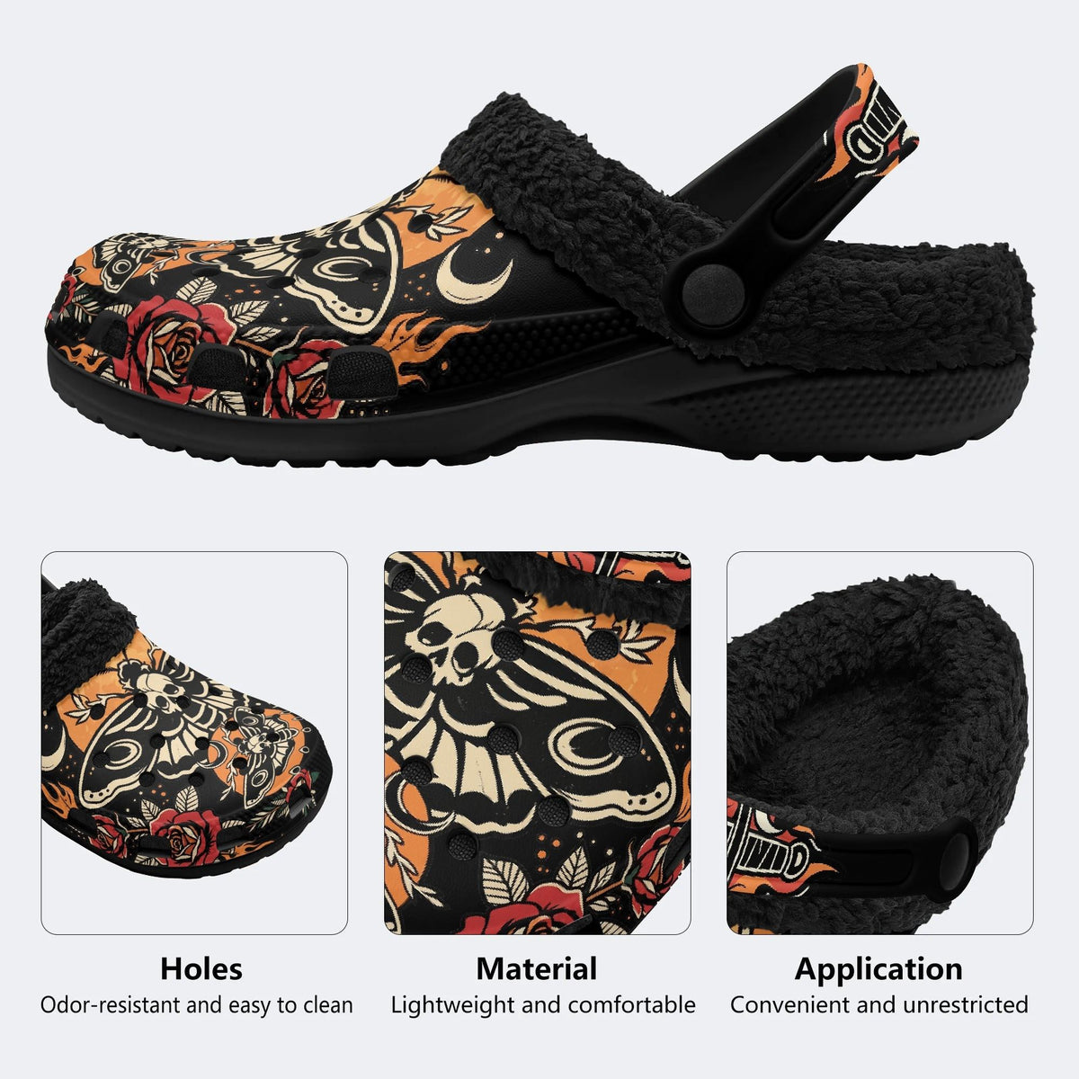 Death Moth Skull Dagger - Fur Lined Slippers/Sandals