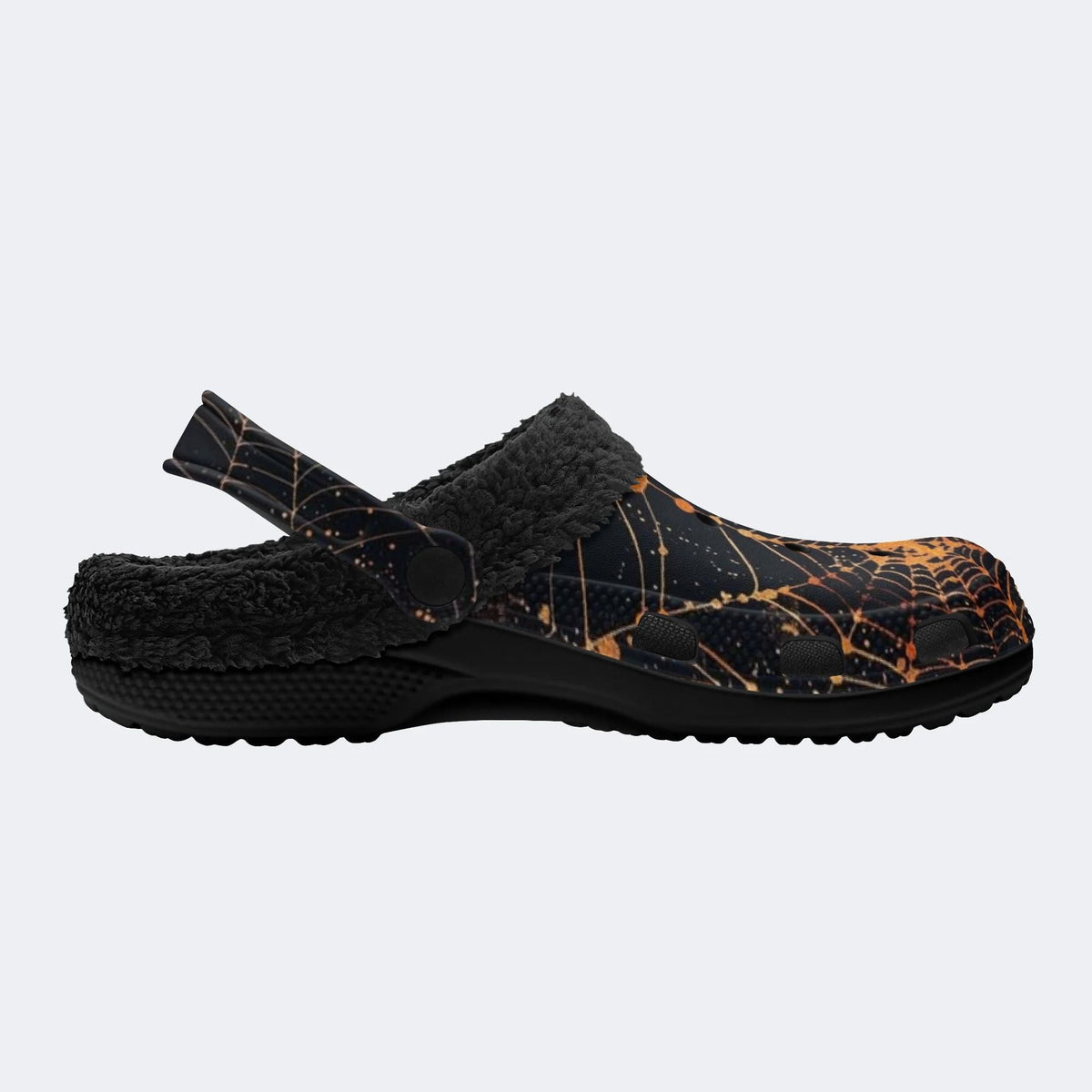 Gothic Golden Spiderweb‑Fur Lined Slippers Sandals
