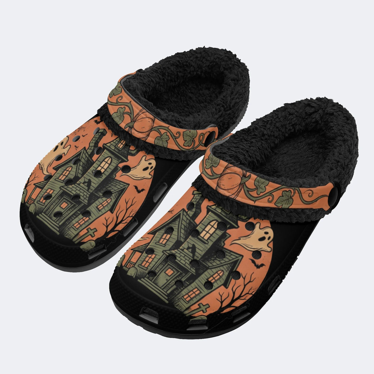 Gothic Spooky Haunted House - Fur Lined Slippers/Sandals