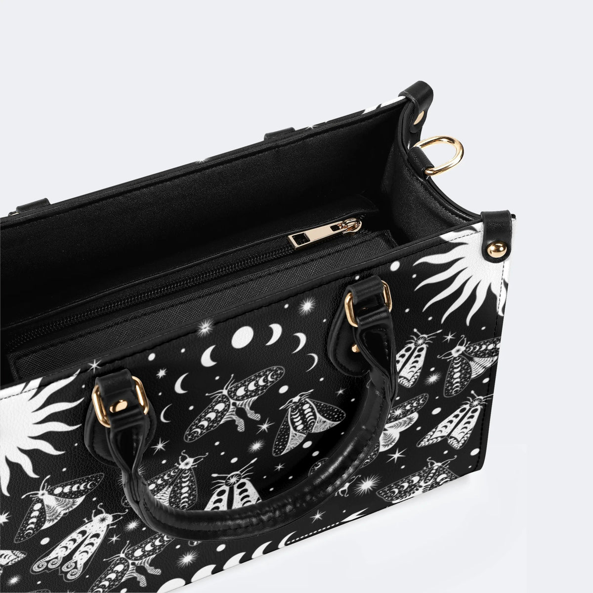 Vintage Dark Moth Print - Leather Handbag