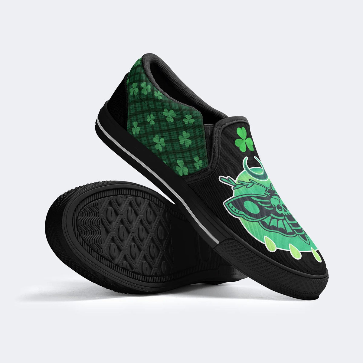 Green Plaid Death Moth - Slip On Shoes