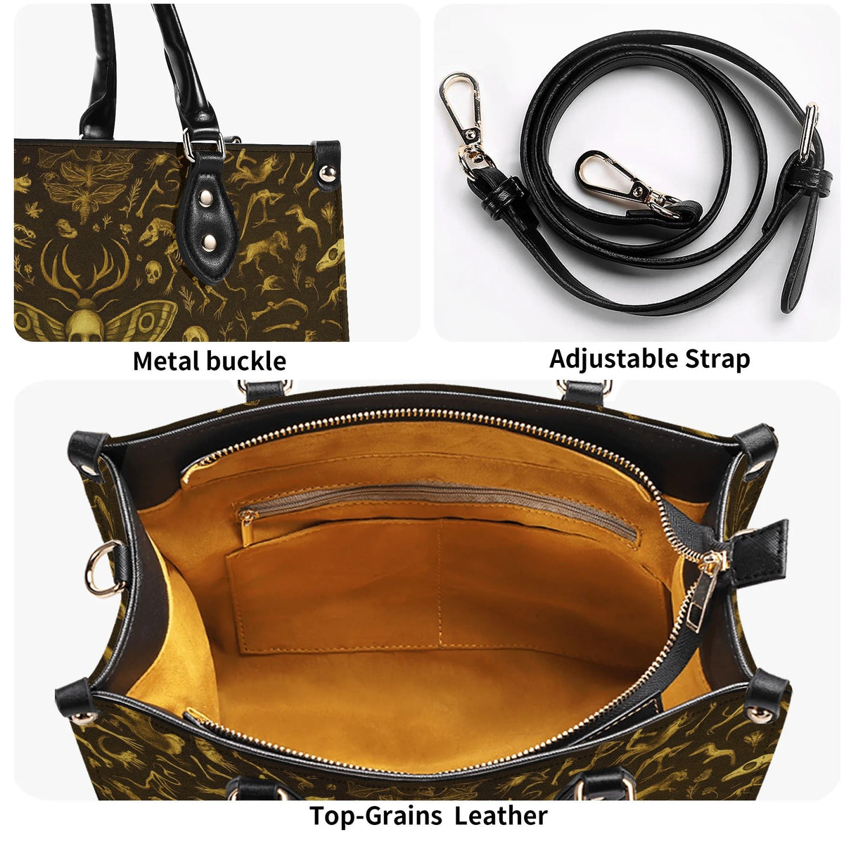 Death Moth And Animal Skeleton - Leather Handbag