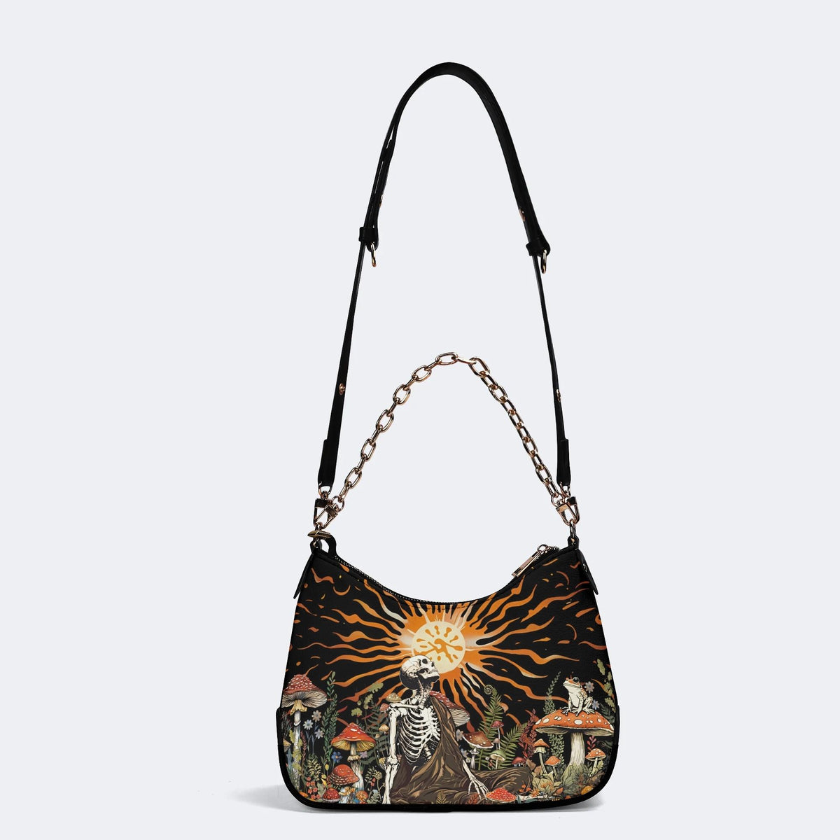 Sun Over The Mushroom Bush - Leather Crossbody Bag