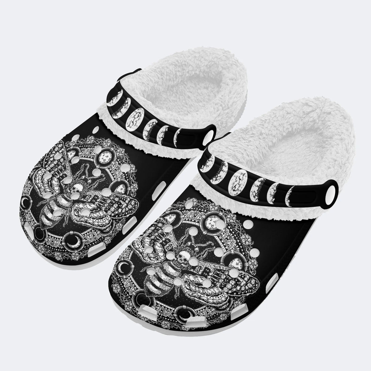 Lunar Mandala Death Moth Print - Fur Lined Slippers/Sandals