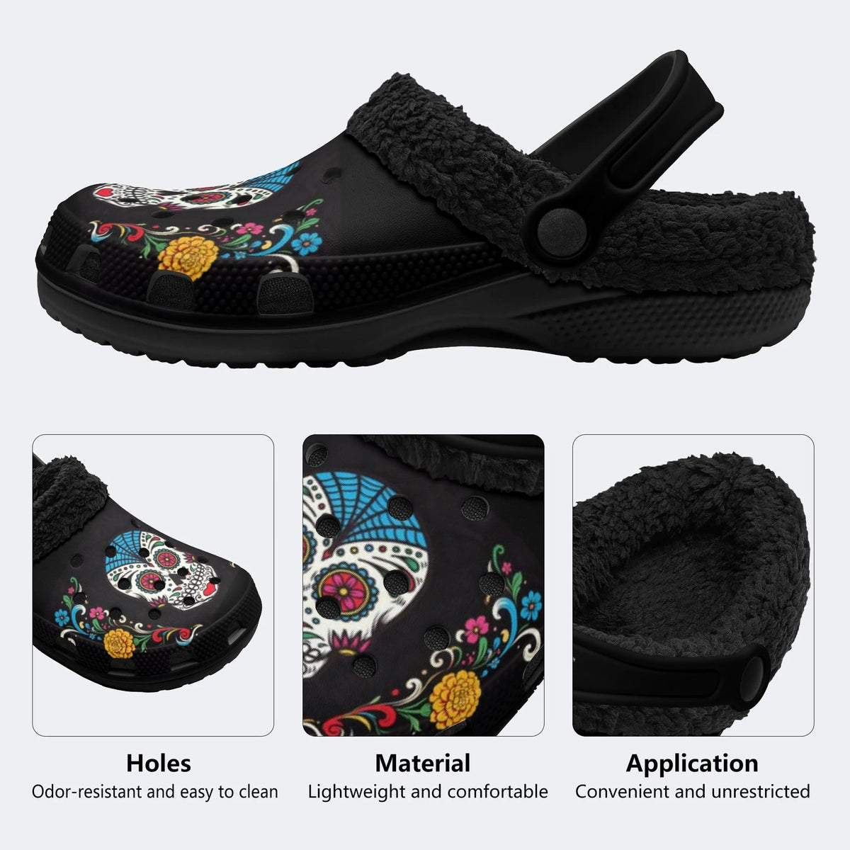 Gothic Color Skull - Fur Lined Slippers/Sandals