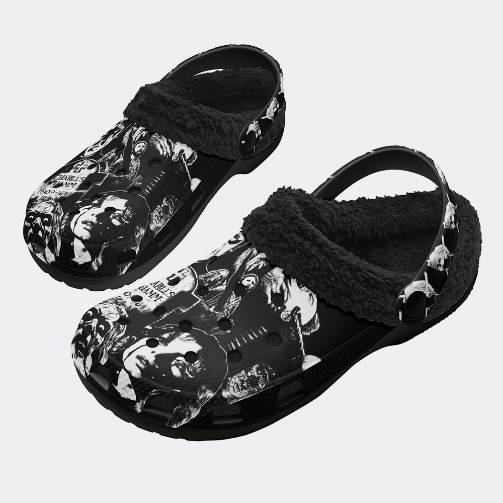 Horror Print - Fur Lined Slippers/Sandals