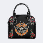 Death Moth Vintage Print - Leather Shoulder Handbag