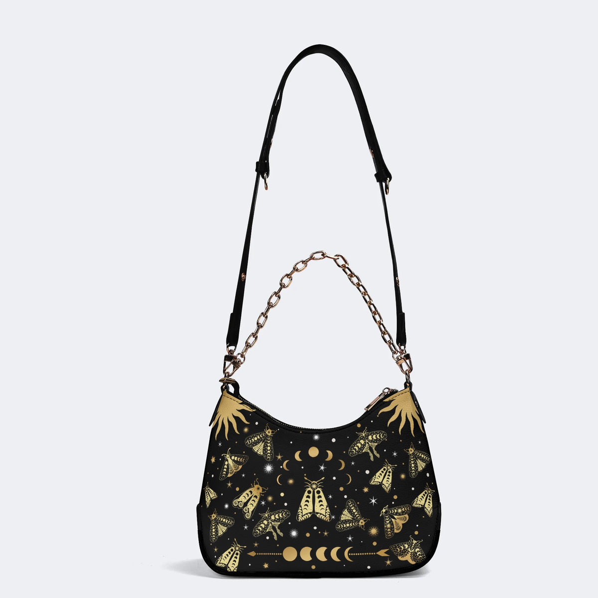 Vintage Dark Moth Print - Leather Crossbody Bag
