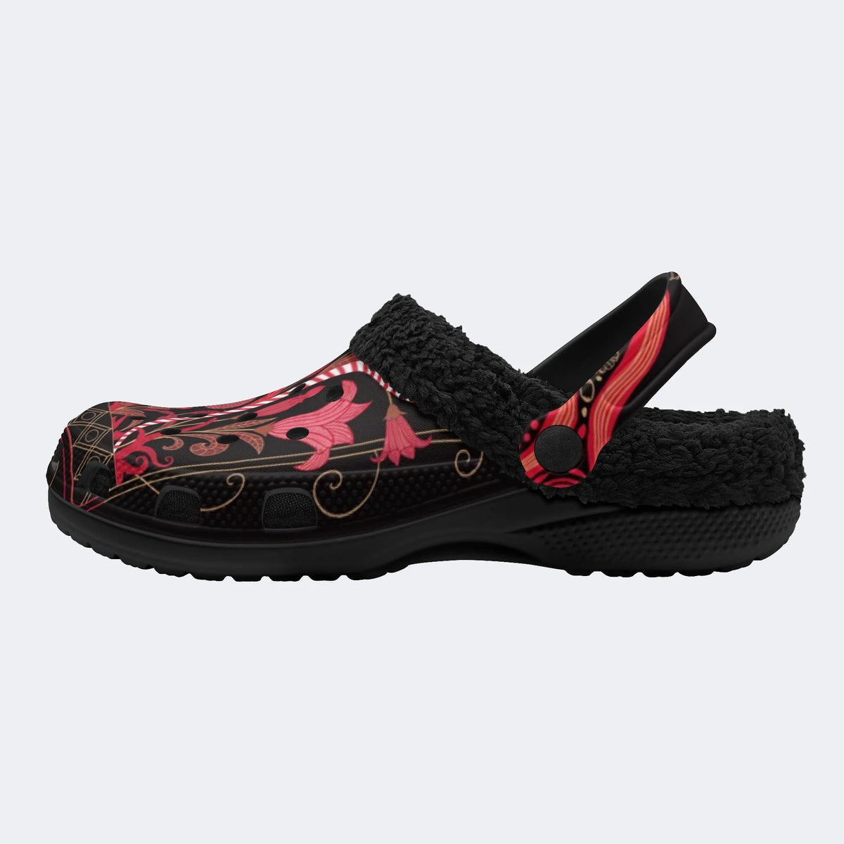 Dark Flower Art - Fur Lined Slippers/Sandals