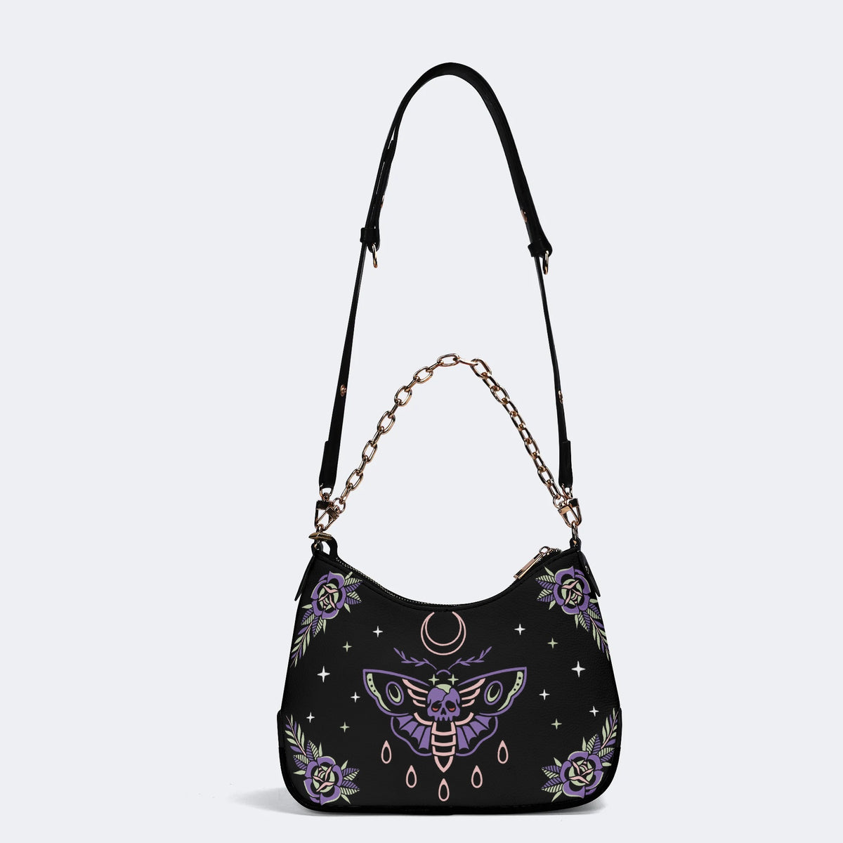 Purple Death Moth Print - Leather Crossbody Bag