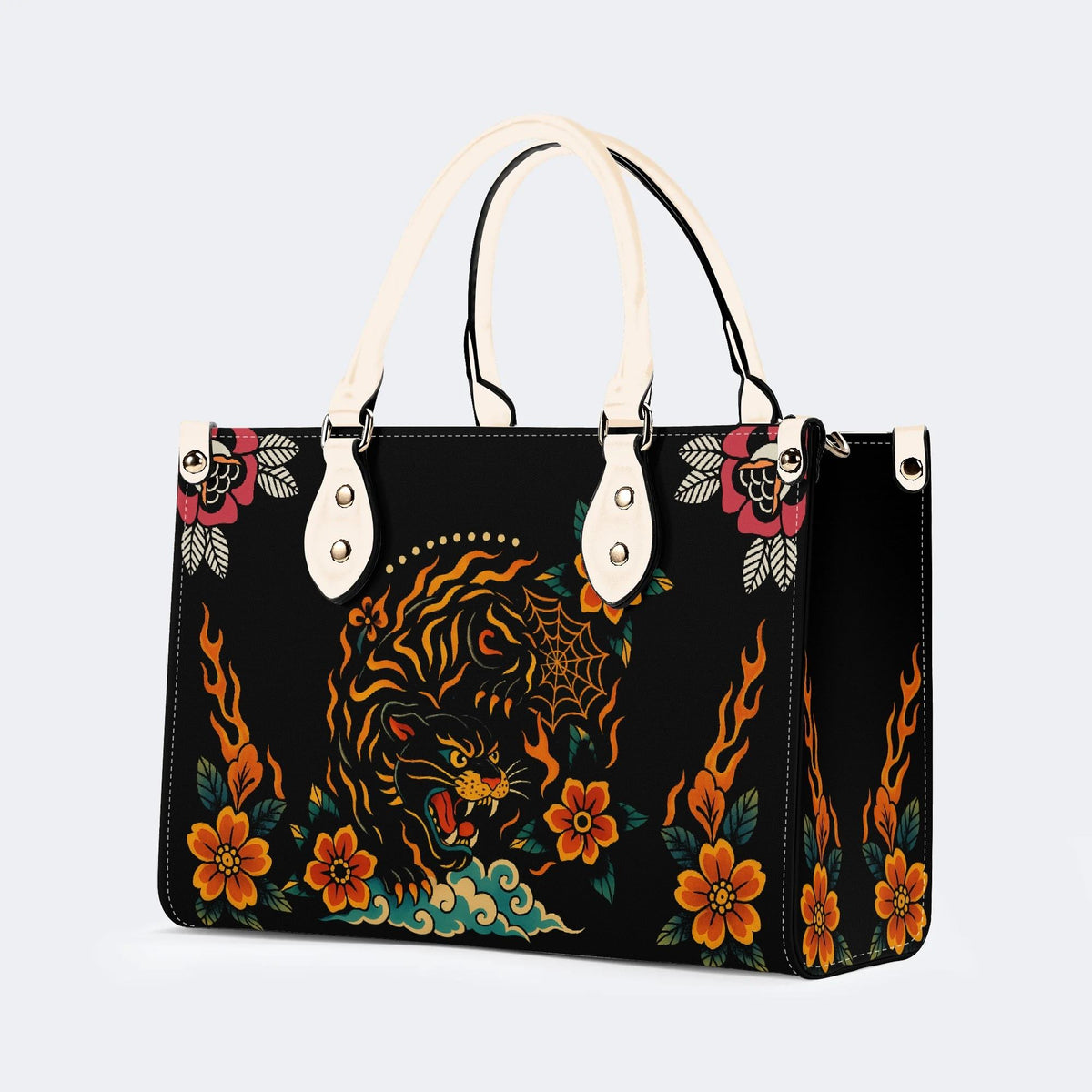 Black Panther Print - Leather Handbag