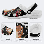 Japanese Mask Print - Fur Lined Slippers/Sandals