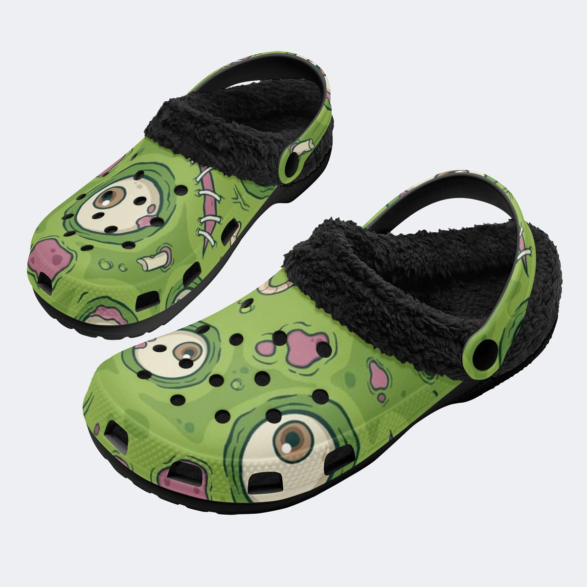 Cartoon Zombie Face - Fur Lined Slippers/Sandals