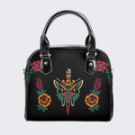 Sword And Moth Print - Leather Shoulder Handbag