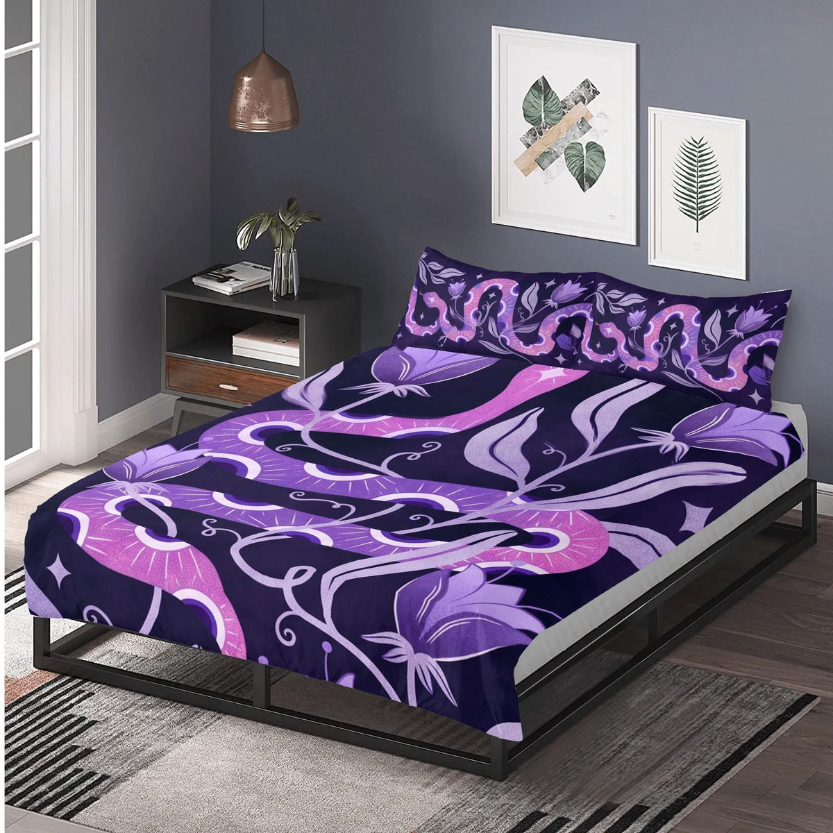 Gothic Floral Serpent Art - Three Piece Bedding Set