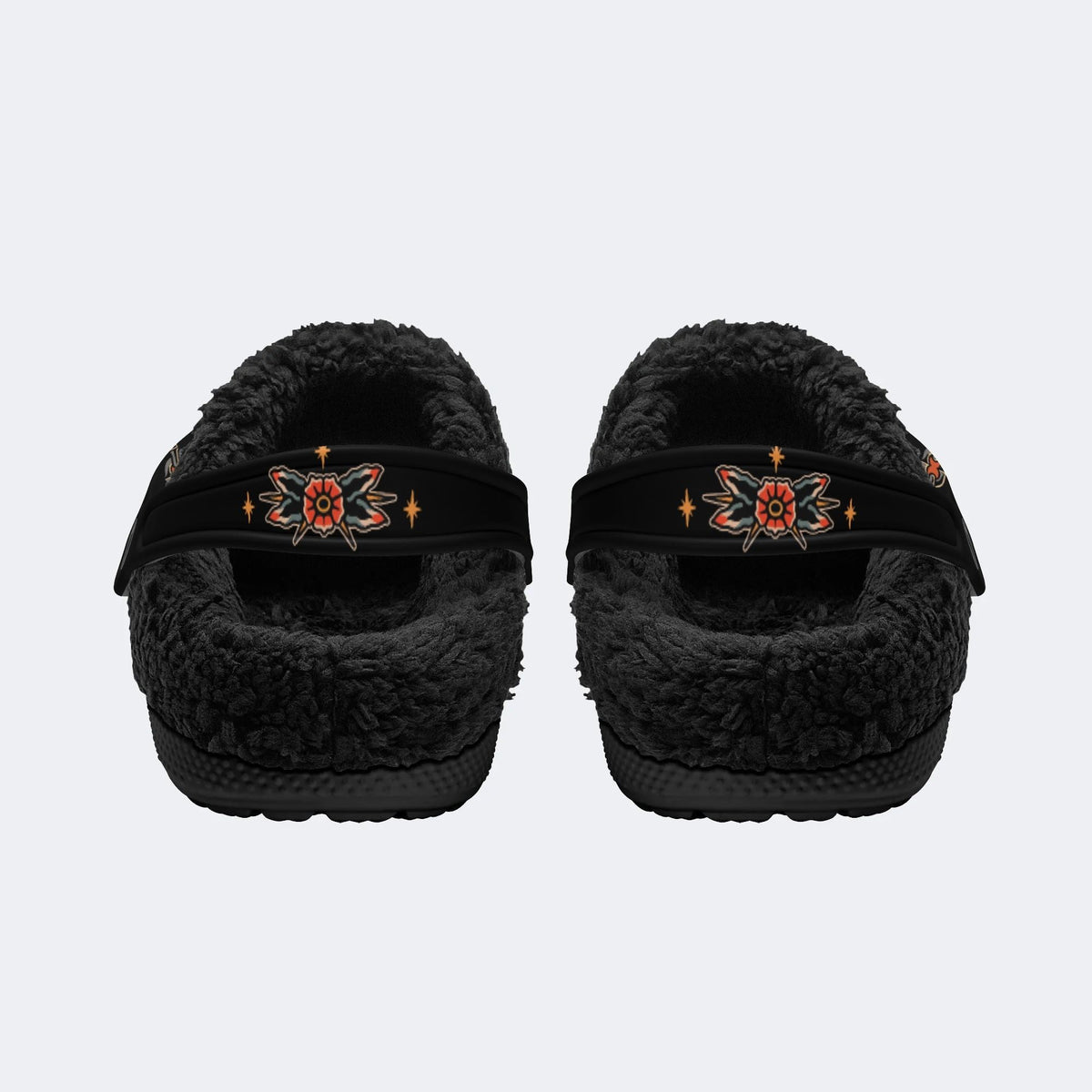 Traditional Skull & Panther Print - Removable Fur Lined Slippers/Sandals