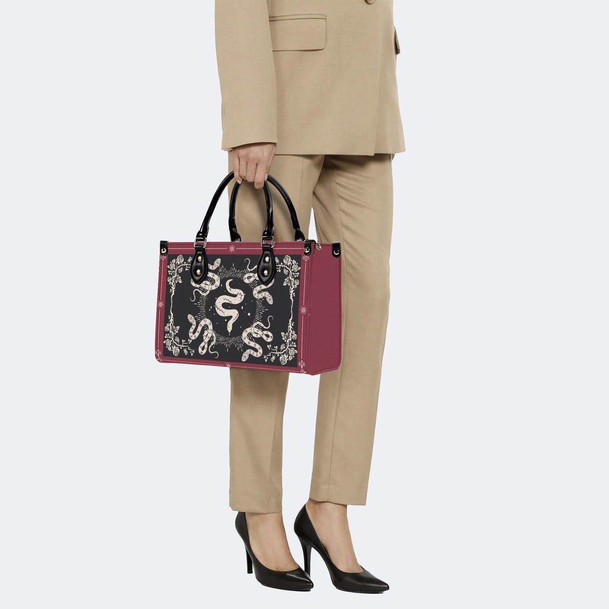 Inscribed Viper Print - Leather Handbag