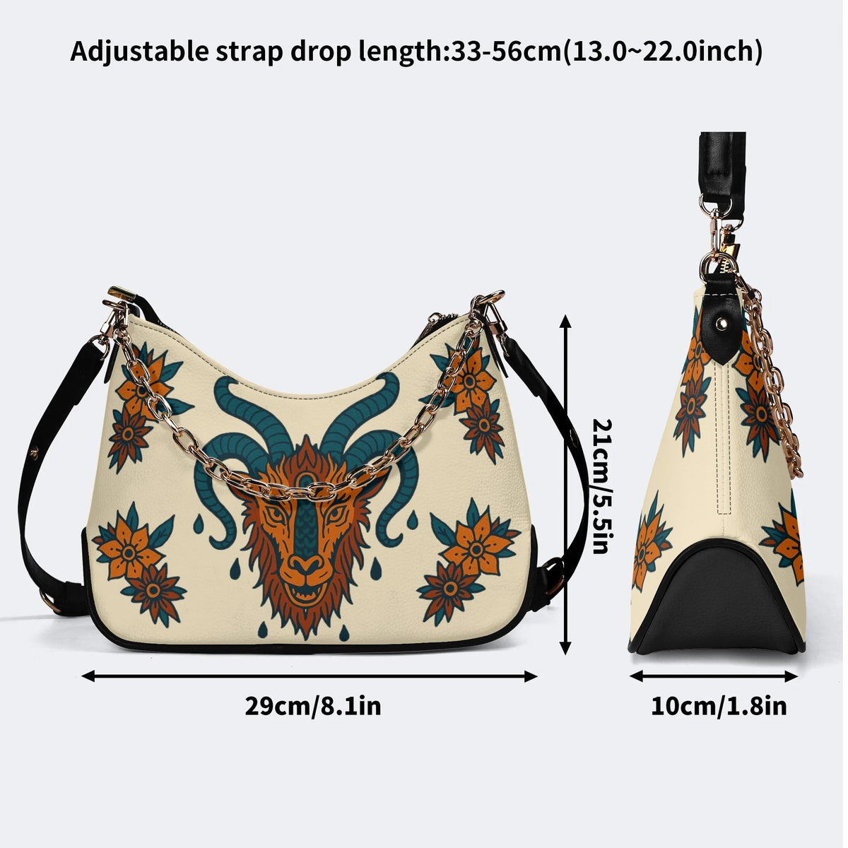 Four-horned Sheep Head Print - Leather Crossbody Bag