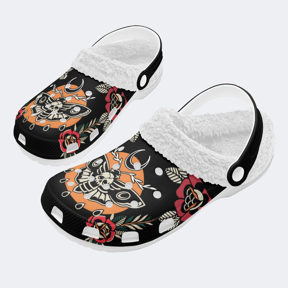 Death Moth Vintage Print - Fur Lined Slippers/Sandals