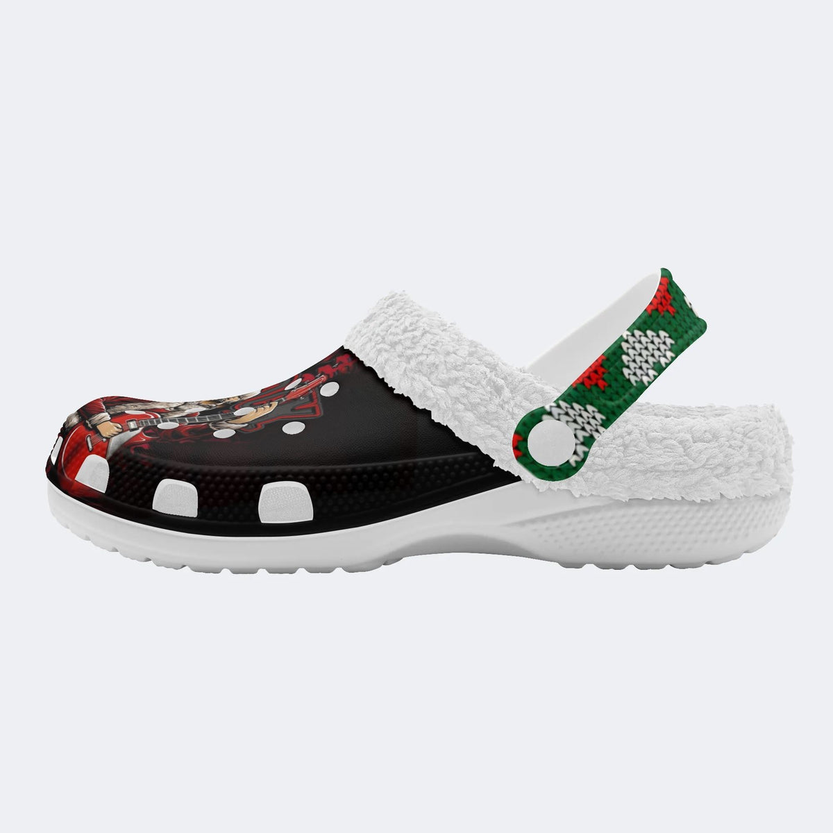 Rockin' Santa Claus Print - Fur Lined Slippers/Sandals