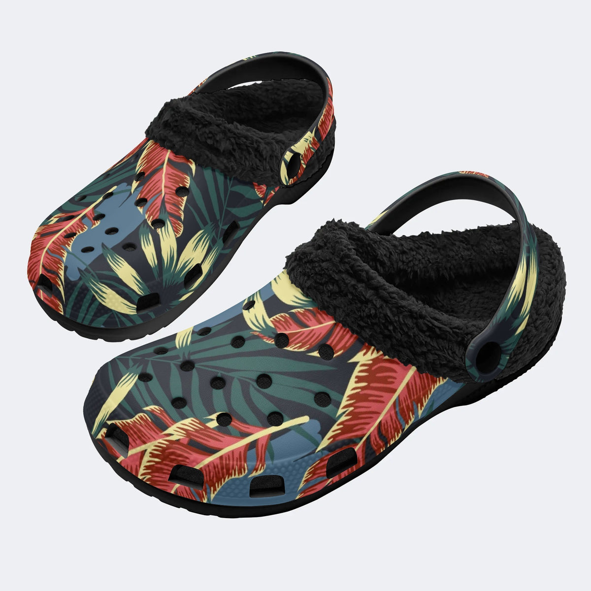 Unisex Leaves Print - Fur Lined Slippers/Sandals