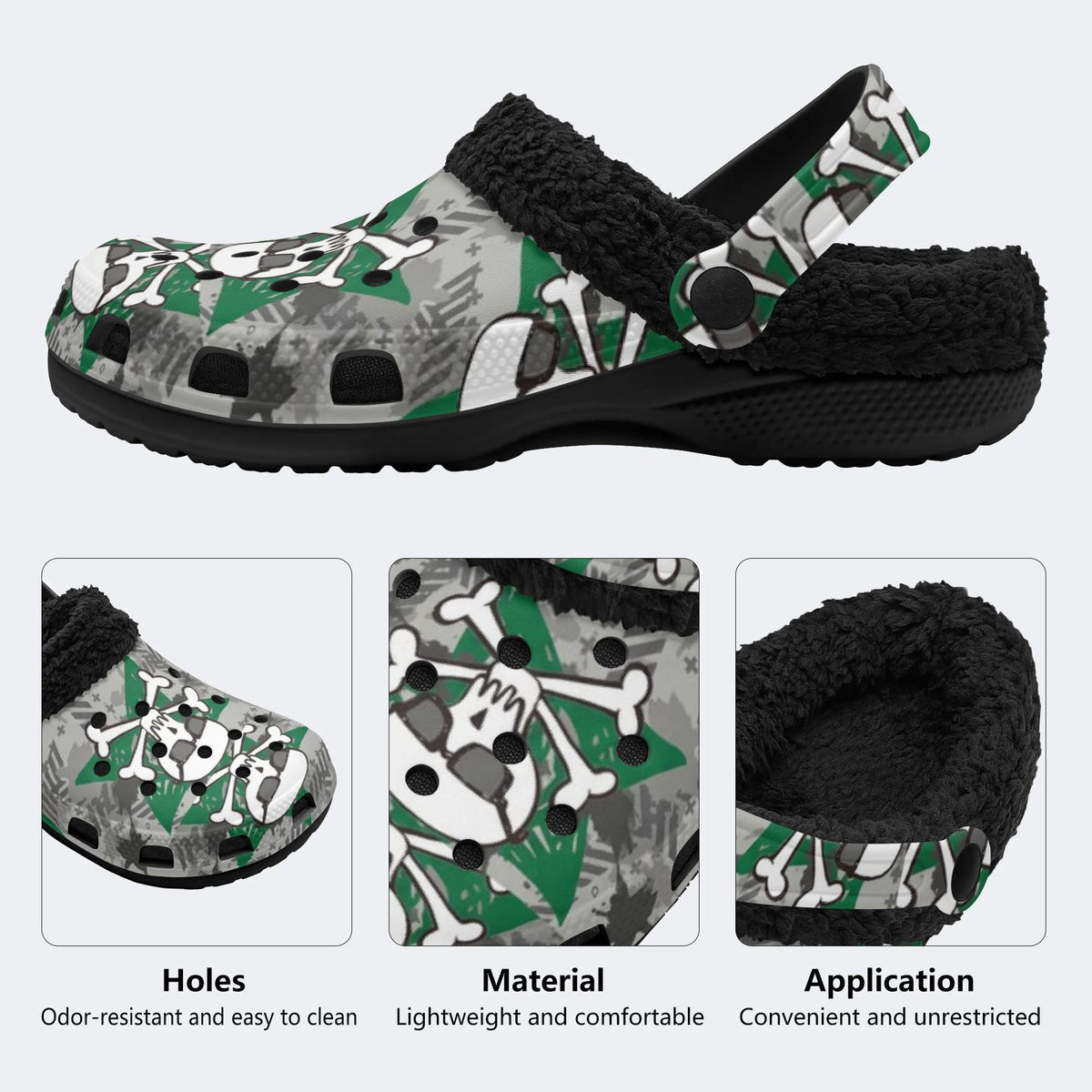 Gothic Camo Skull - Fur Lined Slippers/Sandals