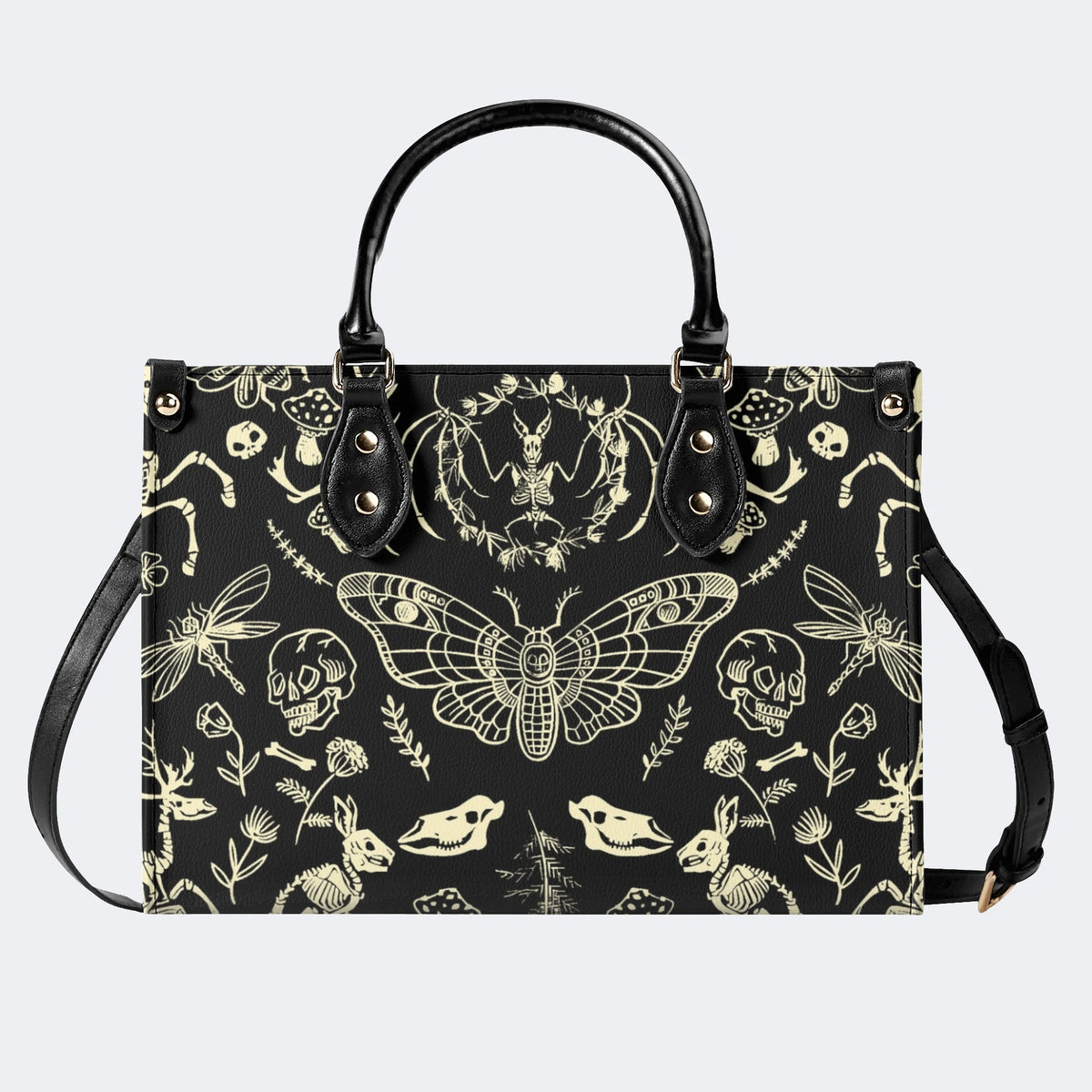 Dark Cottagecore Forest Animal Bones Print - Leather Handbag