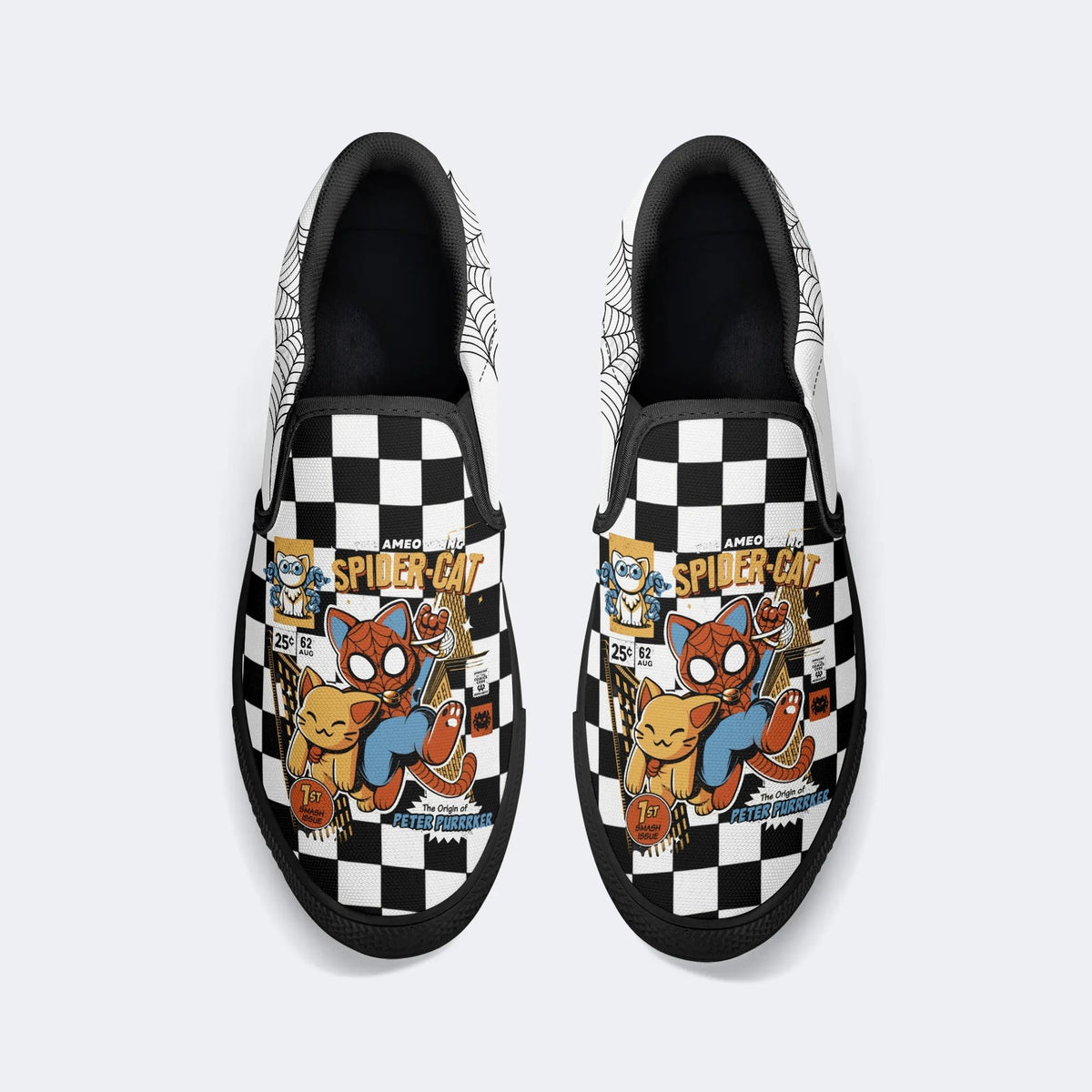 Spider Cat Print - Slip On Shoes