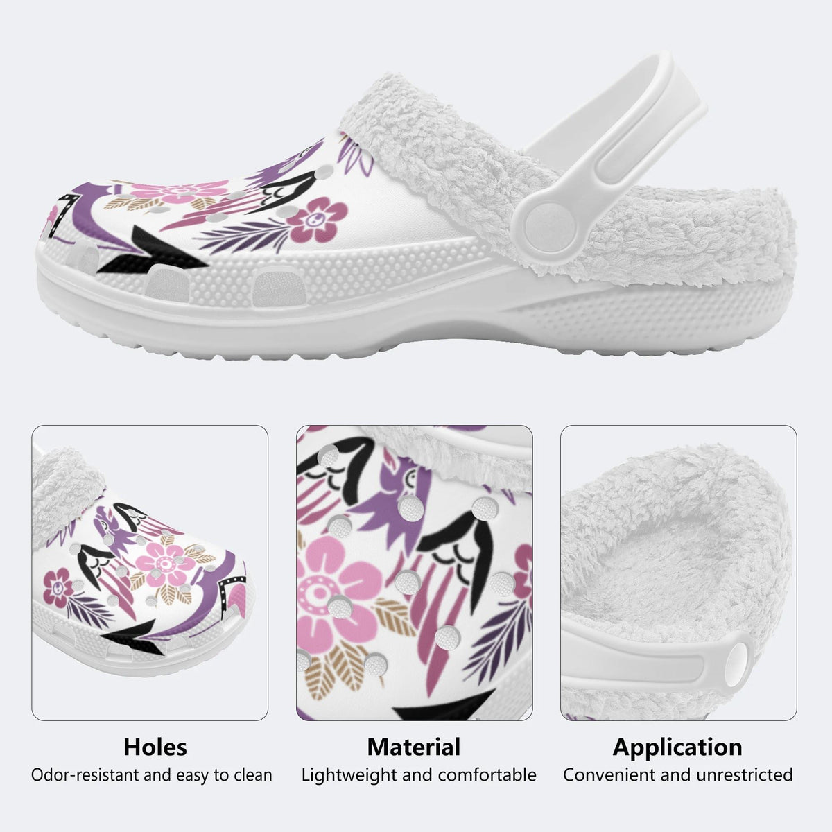 Flower&Eagle Art Print - Fur Lined Slippers/Sandals