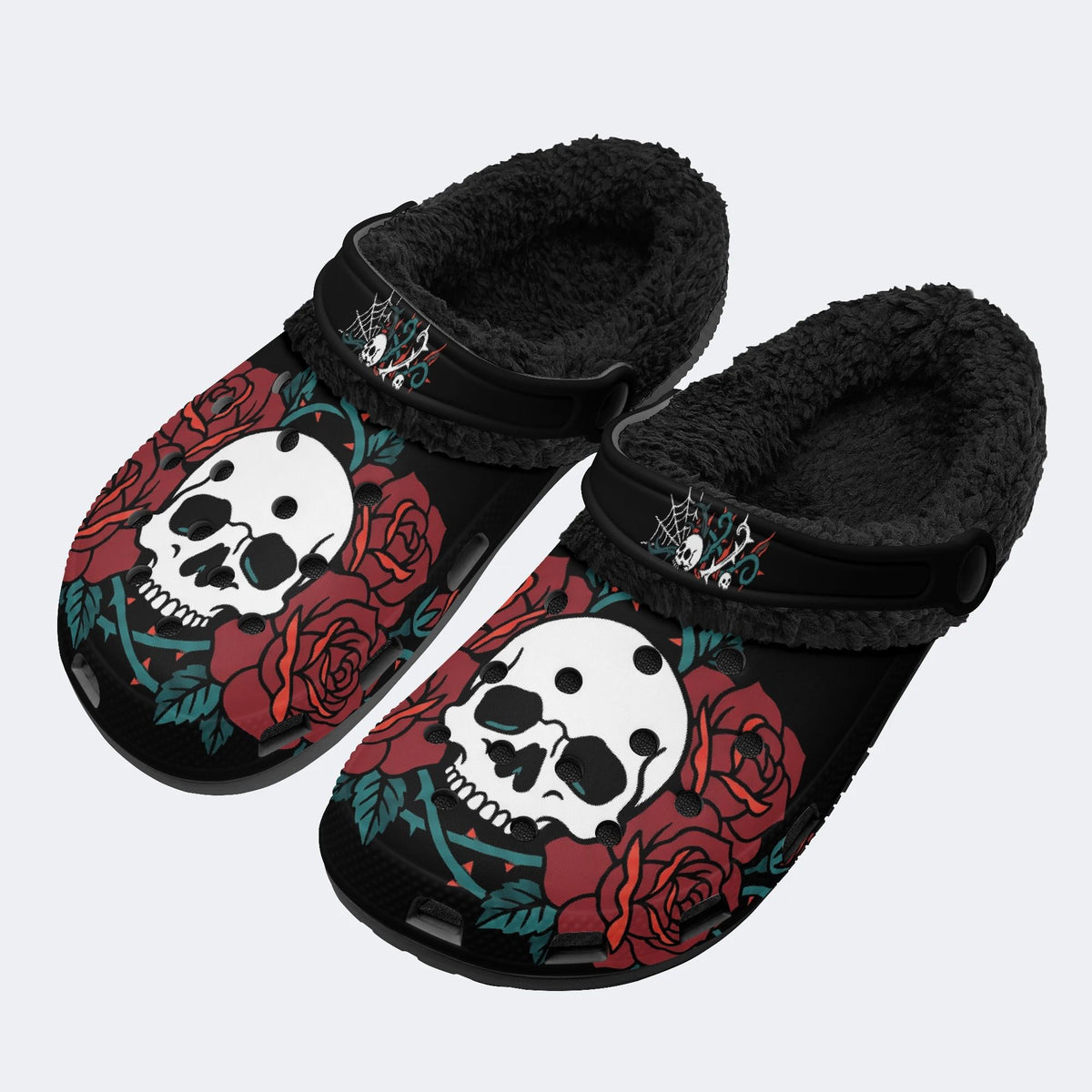 Skull Red Rose - Fur Lined Slippers/Sandals