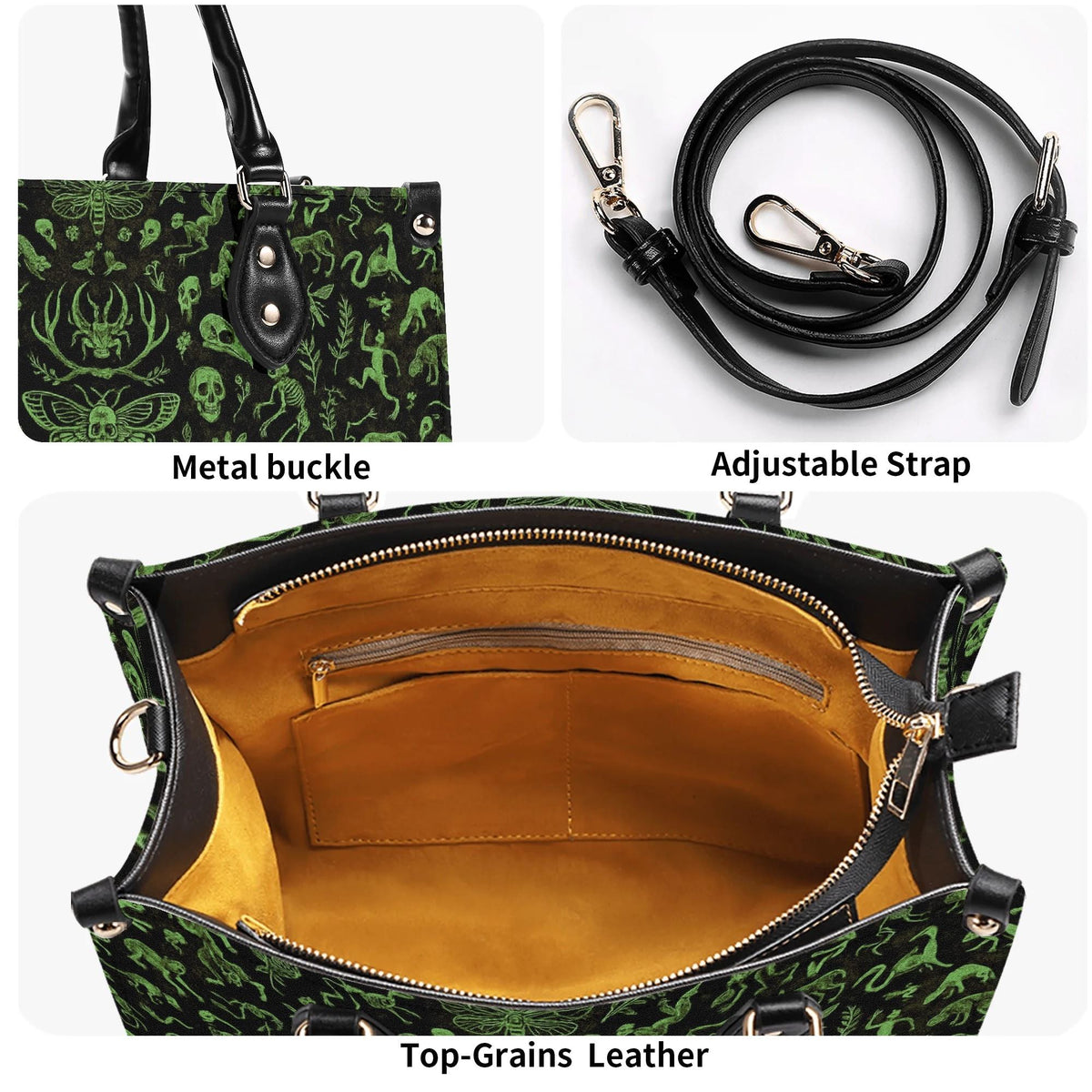 Death Moth And Animal Skeleton - Leather Handbag