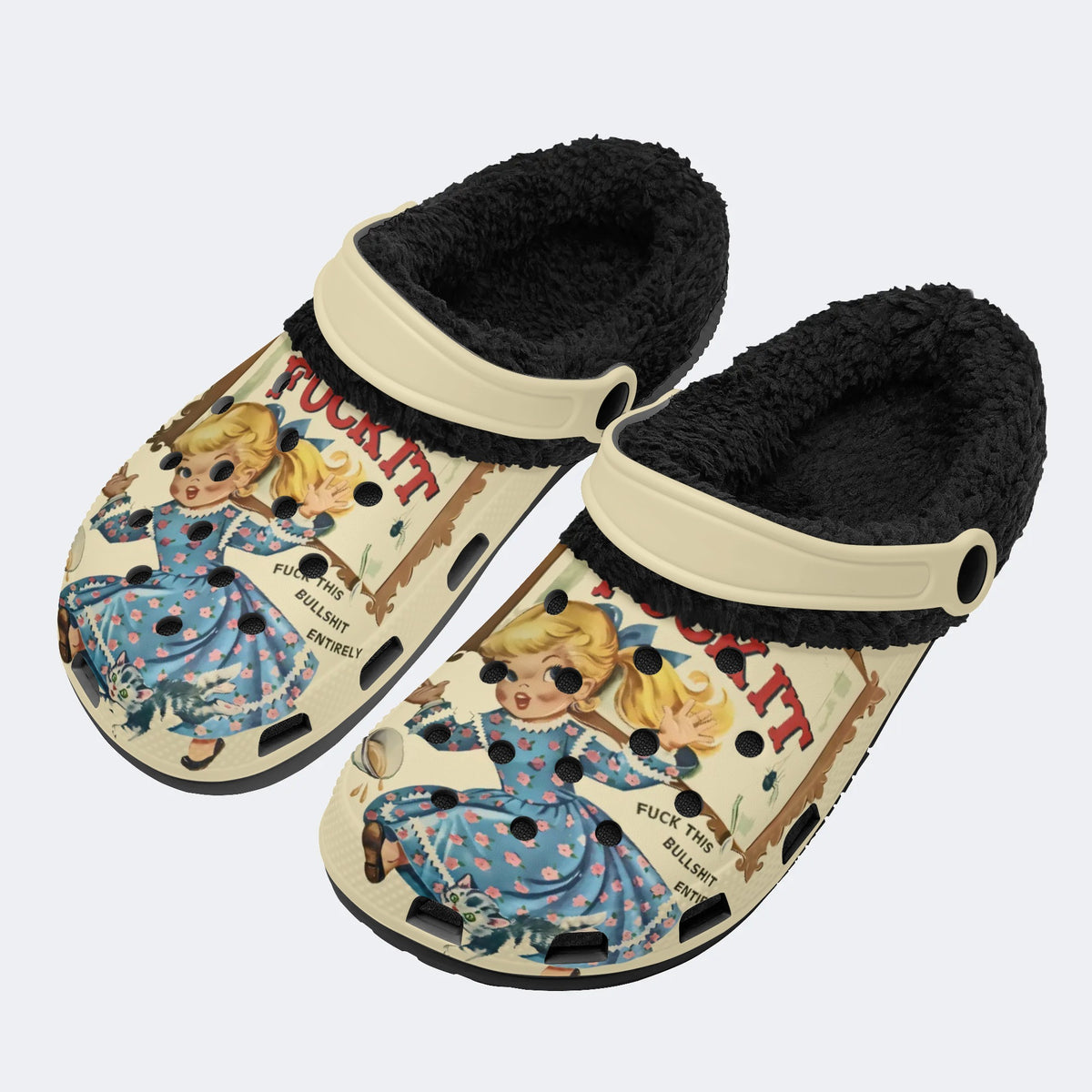 Retro Funny Art Print - Fur Lined Slippers/Sandals