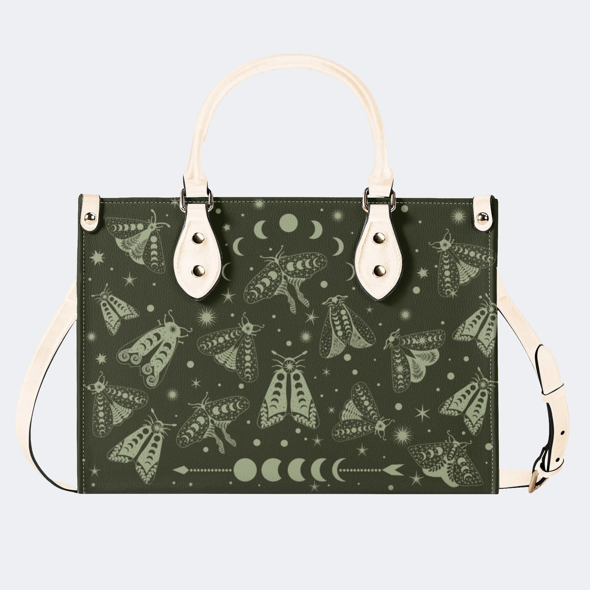 Moths In The Night Sky - Leather Handbag
