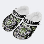 Horror Skull Skeleton Print - Fur Lined Slippers/Sandals