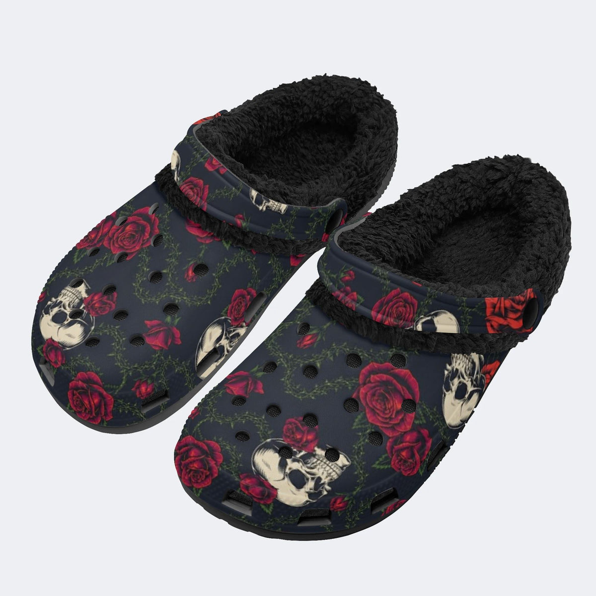 Spooky Rose Skull Vines - Fur Lined Slippers/Sandals