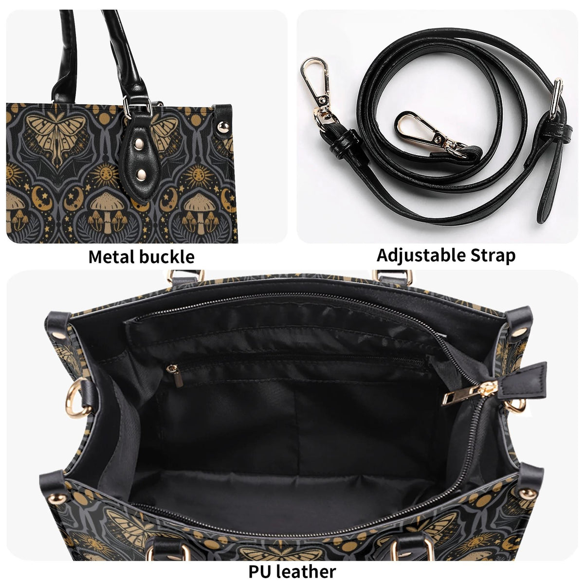 Starry Sky And Moth Print - Leather Handbag