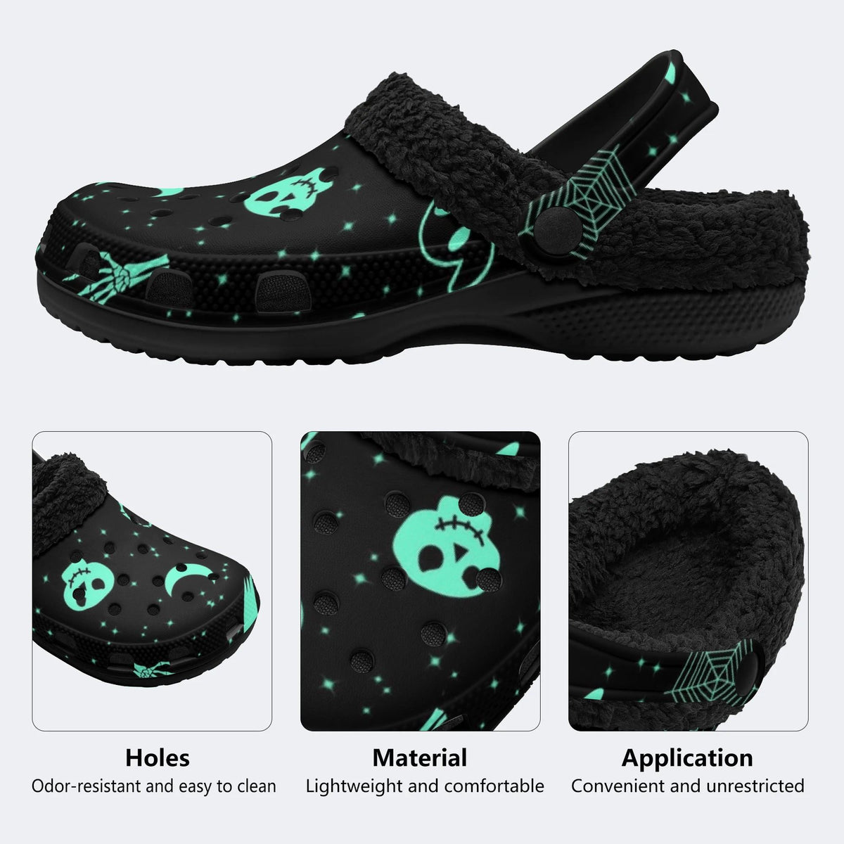 Spooky Glow Skull - Fur Lined Slippers/Sandals