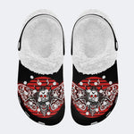 Skull Moth Print - Fur Lined Slippers/Sandals