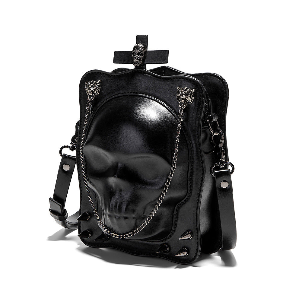 Dark Skull Cross Leather Crossbody Bag