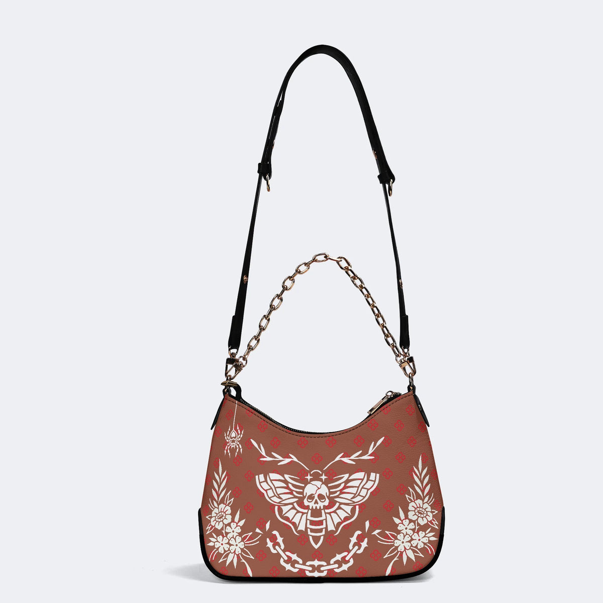 Classic Death Moth Vintage Print - Leather Crossbody Bag