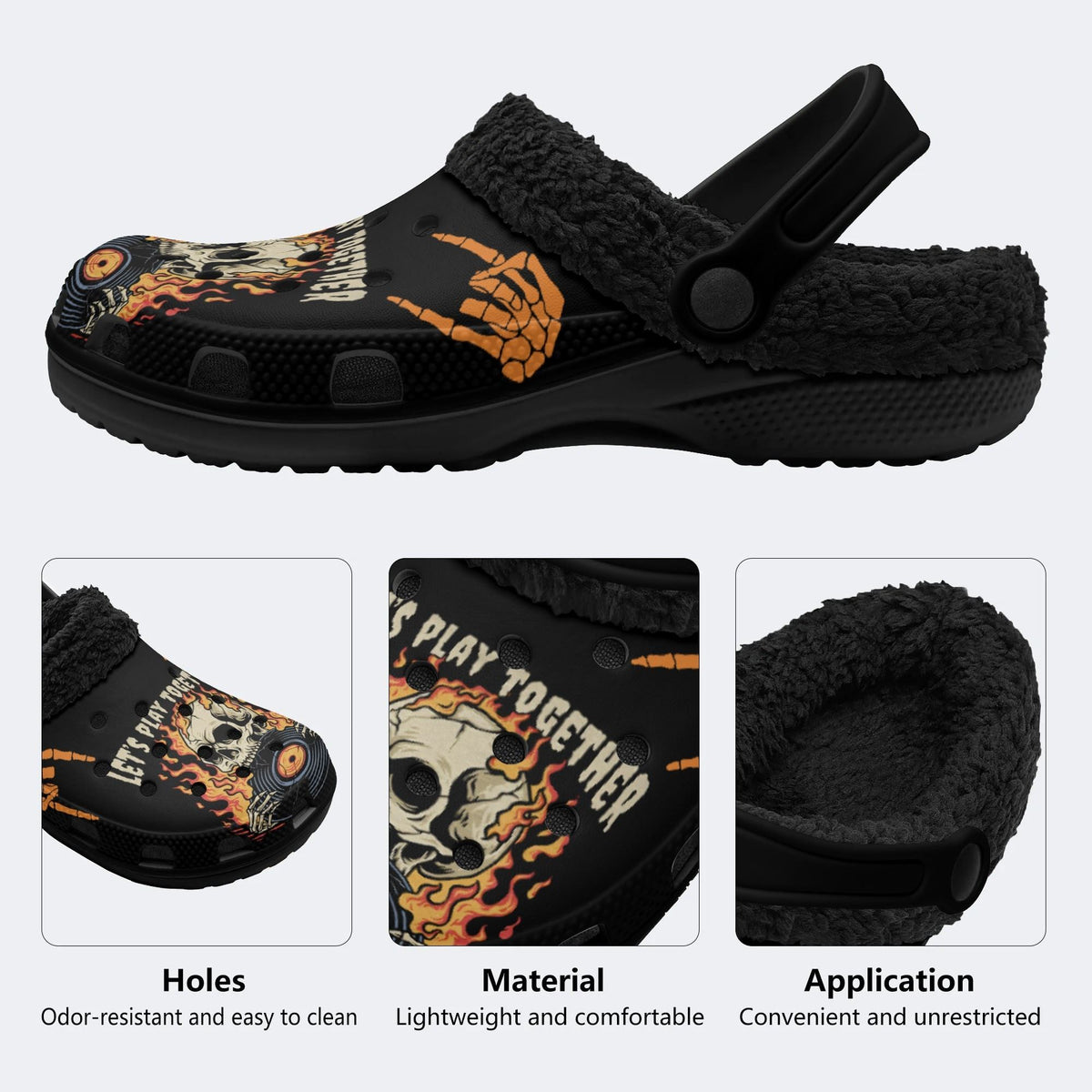 Skull&CD Print - Fur Lined Slippers/Sandals