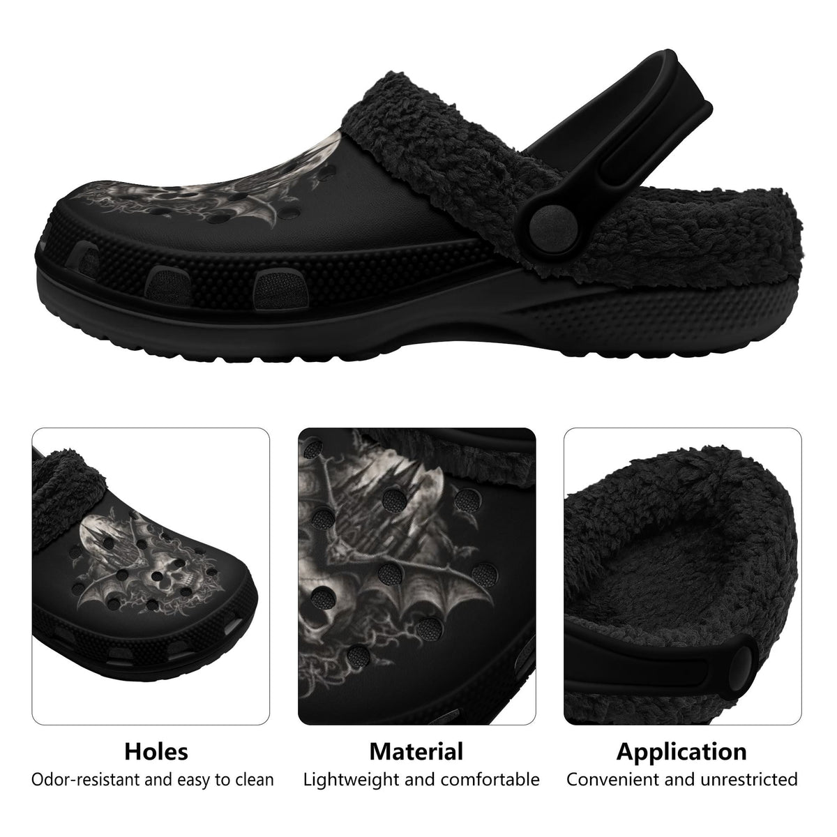 Gothic Dark Art Skull Bat Gothic Castle - Fur Lined Slippers/Sandals