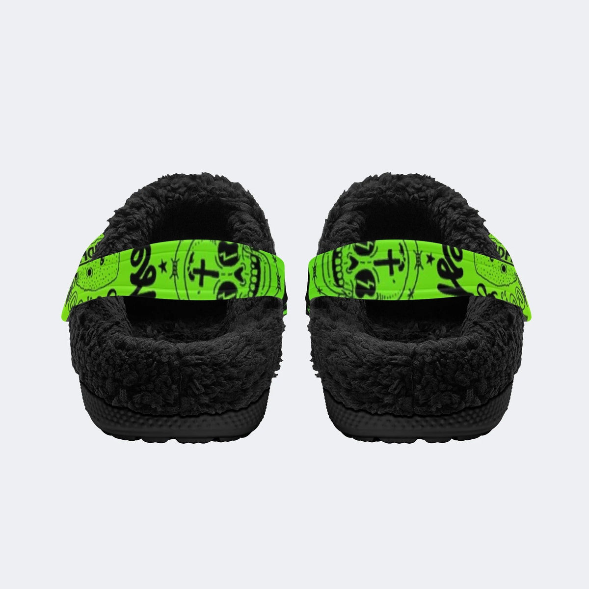 Green Skull Doodle - Fur Lined Slippers/Sandals